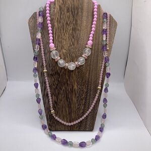 Vintage Beaded Necklace Lot of 3 Lucite Pink and purple feminine